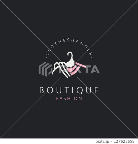 Clothes hanger logo design for business, boutique, lifestyle fashion clothing template 127625659