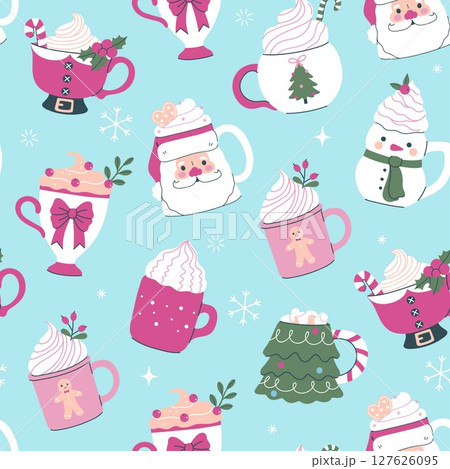 Seamless pattern with Christmas cups with drinks.Vector graphics Seamless pattern with Christmas cups with drinks.Vector graphics 127626095