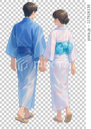 浴衣で歩く夏のふたり, 手をつないで歩く夏の記憶, 浴衣カップルの夜道デート 浴衣で歩く夏のふたり, 手をつないで歩く夏の記憶, 浴衣カップルの夜道デート 127626136