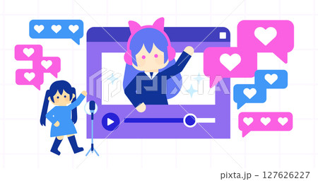 カラフルでポップなVtuber配信とファンチャットのイラスト 127626227