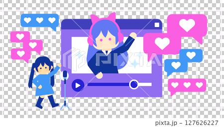 カラフルでポップなVtuber配信とファンチャットのイラスト 127626227