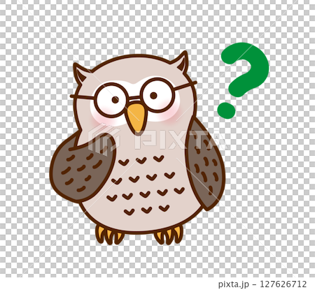 一隻思考的貓頭鷹的可愛插圖 一隻思考的貓頭鷹的可愛插圖 127626712