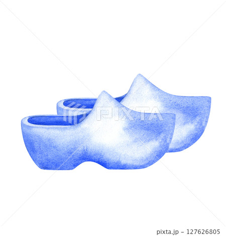 Sabots in blue-and-white Delftware style, classic ceramic art. Perfect for souvenirs, postcards, kitchen decor, or branding with a nostalgic, romantic 127626805