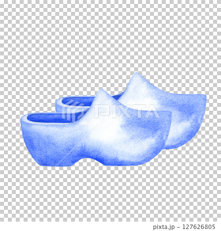 Sabots in blue-and-white Delftware style, classic ceramic art. Perfect for souvenirs, postcards, kitchen decor, or branding with a nostalgic, romantic 127626805
