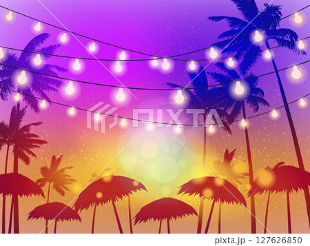 Beach Party, Night Beach Palms Banner, Flyer 127626850