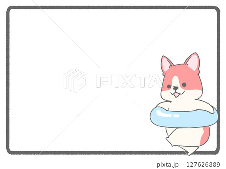 うきわを持って走るフレンチブルドッグのフレーム背景(パイド・赤色) うきわを持って走るフレンチブルドッグのフレーム背景(パイド・赤色) 127626889