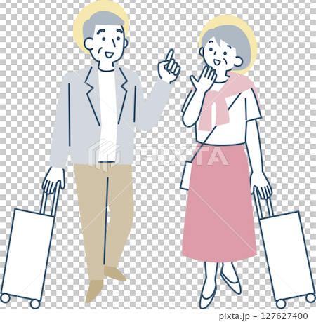 旅行に行くシニア夫婦 127627400
