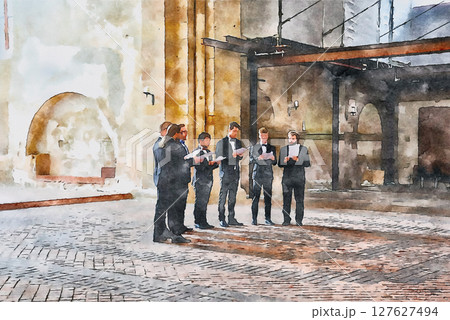 クロスターエーバーバッハ修道院内で行われたクラシック声楽アンサンブル（オリジナル画像からAI生成） 127627494