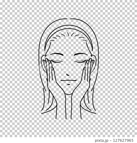 スキンケアをする女性　頬に手をおく 127627965
