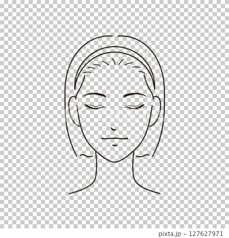 A woman with short hair doing skin care with her eyes closed A woman with short hair doing skin care with her eyes closed 127627971