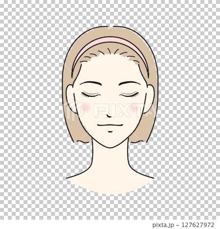 A woman with short hair doing skin care with her eyes closed 127627972