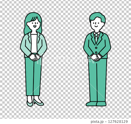 A simple full-body illustration of a smiling business person 127628129