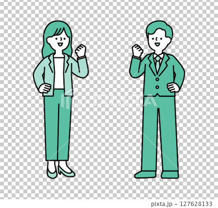 Full-body illustration of a business person doing a fist pump 127628133
