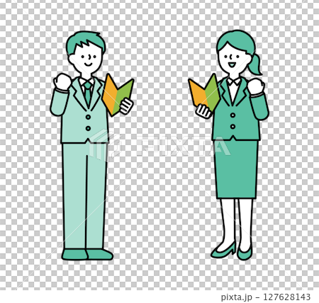 Full-body illustration of a business person posing with a beginner's mark Full-body illustration of a business person posing with a beginner's mark 127628143