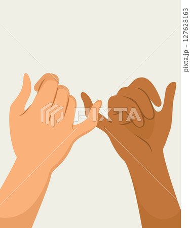 Cartoon vector illustration of two arms making pinky promise, different nationalities 127628163