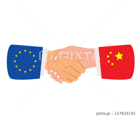 China EU Agreement Business Handshake Vector Cartoon Illustration 127628191