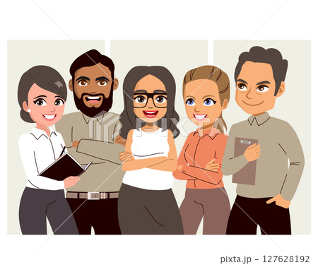 Diverse Business Team Multicultural Cartoon Vector Illustration 127628192
