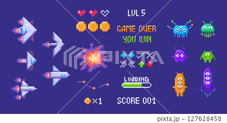 Space invader pixel game elements Space invader pixel game elements 127628458