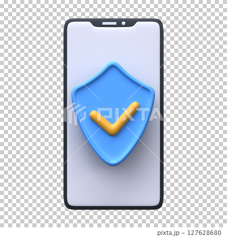 3D illustration of mobile phone protection. Data protection and security symbol 127628680
