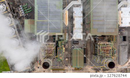 Aerial view industrial power plant, Modern industrial power plant renewable energy, Hybrid power plant industrial. 127628744