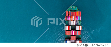 Aerial view container cargo ship international industrial, Global business import export transportation logistic by container cargo ship, Sea fright shipping industry, Container cargo freight shipping 127628752