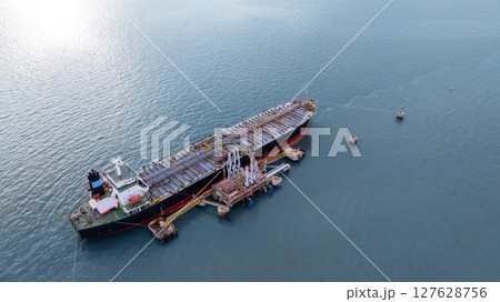 Aerial view Oil product tanker ship freight shiiping oil and gas, Global business freight shipping import export logistic transportation oil product tanker ship, Sea freight oil product tanker ship. Aerial view Oil product tanker ship freight shiiping oil and gas, Global business freight shipping import export logistic transportation oil product tanker ship, Sea freight oil product tanker ship. 127628756