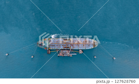 Aerial view Oil product tanker ship freight shiiping oil and gas, Global business freight shipping import export logistic transportation oil product tanker ship, Sea freight oil product tanker ship. 127628760