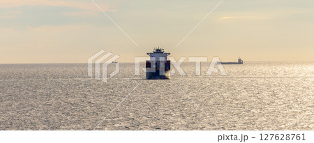 Aerial view container cargo ship international industrial, Global business import export transportation logistic by container cargo ship, Sea fright shipping industry, Container cargo freight shipping 127628761