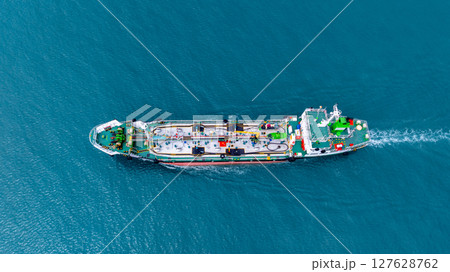 Aerial view oil and gas tanker ship freight shipping oil and gas, Global business freight shipping import export logistic transportation oil and gas product tanker ship, Sea freight oil product tanker 127628762