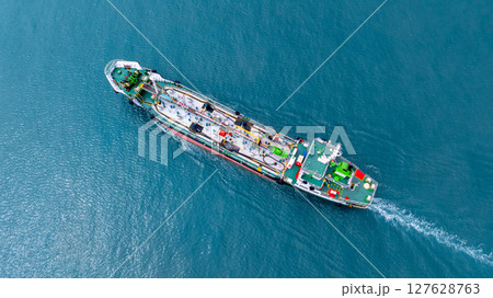 Aerial view oil and gas tanker ship freight shipping oil and gas, Global business freight shipping import export logistic transportation oil and gas product tanker ship, Sea freight oil product tanker 127628763
