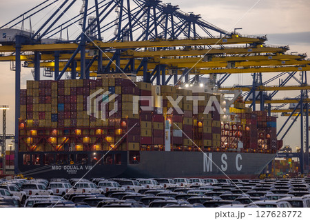 Container cargo ship freight shipping international at sea port, Global business freight shipping import export logistic transportation container ship, Container cargo ship sea freight container ship. Container cargo ship freight shipping international at sea port, Global business freight shipping import export logistic transportation container ship, Container cargo ship sea freight container ship. 127628772