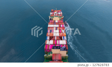 Aerial view container cargo ship international industrial, Global business import export transportation logistic by container cargo ship, Sea fright shipping industry, Container cargo freight shipping Aerial view container cargo ship international industrial, Global business import export transportation logistic by container cargo ship, Sea fright shipping industry, Container cargo freight shipping 127628783