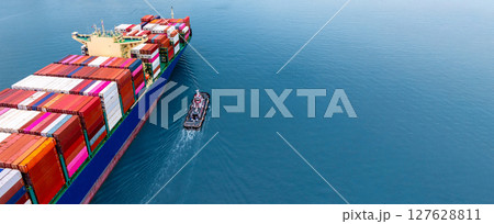 Aerial view container cargo ship freight shipping international, Global business freight shipping import export logistic transportation container cargo ship, Container cargo ship sea freight. Aerial view container cargo ship freight shipping international, Global business freight shipping import export logistic transportation container cargo ship, Container cargo ship sea freight. 127628811