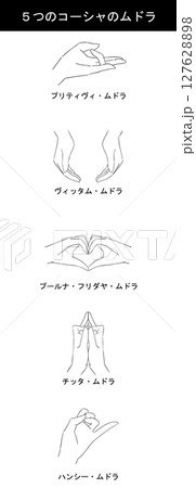 5つのコーシャのムドラ 白黒イラストセット 5つのコーシャのムドラ 白黒イラストセット 127628898