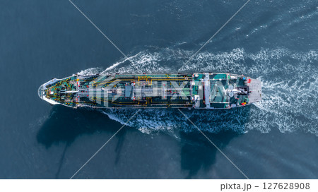 Aerial view oil and gas tanker ship freight shipping oil and gas, Global business freight shipping import export logistic transportation oil and gas product tanker ship, Sea freight oil product tanker Aerial view oil and gas tanker ship freight shipping oil and gas, Global business freight shipping import export logistic transportation oil and gas product tanker ship, Sea freight oil product tanker 127628908