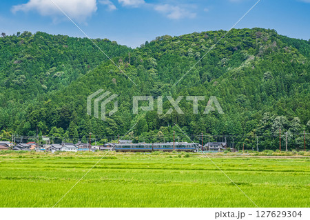 北陸本線余呉駅付近を走る新快速電車　滋賀県長浜市余呉町 127629304