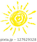 Hand drawn funny vector doodle sun. Cartoon kids style. 127629328