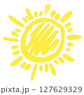Hand drawn funny vector doodle sun. Cartoon kids style. 127629329