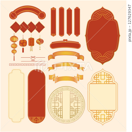 中華風フレーム飾り枠 中華風フレーム飾り枠 127629347