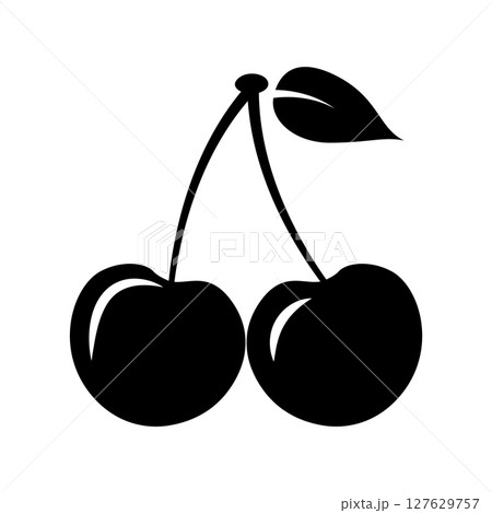 Silhouette of twin cherries with leaf 127629757