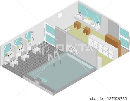 アイソメトリックなホテルなどにある大浴場のイメージ素材 127629786