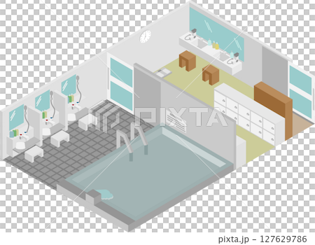 アイソメトリックなホテルなどにある大浴場のイメージ素材 127629786