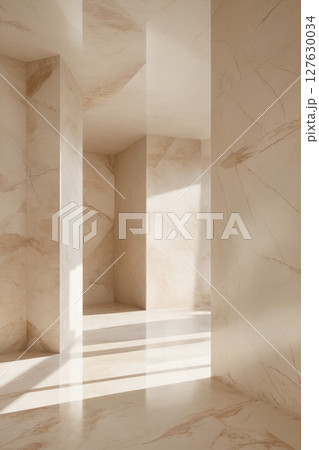 Sunlight in marble room. Minimalistic light background 127630034