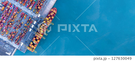Aerial view container cargo ship freight shipping international, Global business freight shipping import export logistic transportation container ship, Container cargo ship sea freight container ship. 127630049