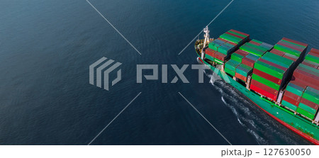 Aerial view container cargo ship freight shipping international, Global business freight shipping import export logistic transportation container ship, Container cargo ship sea freight container ship. 127630050
