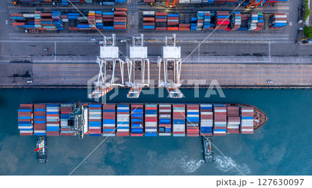 Aerial view container cargo ship freight shipping international, Global business freight shipping import export logistic transportation container ship, Container cargo ship sea freight container ship. 127630097