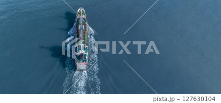 Aerial view oil and gas tanker ship freight shipping oil and gas, Global business freight shipping import export logistic transportation oil and gas product tanker ship, Sea freight oil product tanker Aerial view oil and gas tanker ship freight shipping oil and gas, Global business freight shipping import export logistic transportation oil and gas product tanker ship, Sea freight oil product tanker 127630104