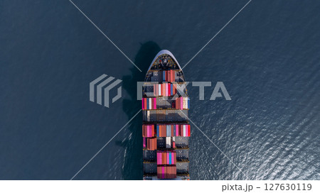 Aerial view container cargo ship freight shipping international, Global business freight shipping import export logistic transportation container ship, Container cargo ship sea freight container ship. Aerial view container cargo ship freight shipping international, Global business freight shipping import export logistic transportation container ship, Container cargo ship sea freight container ship. 127630119