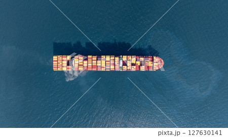 Aerial view container cargo ship freight shipping international, Global business freight shipping import export logistic transportation container ship, Container cargo ship sea freight container ship. 127630141