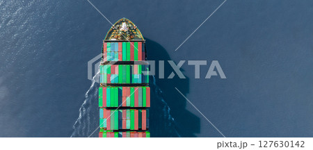 Aerial view container cargo ship freight shipping international, Global business freight shipping import export logistic transportation container ship, Container cargo ship sea freight container ship. Aerial view container cargo ship freight shipping international, Global business freight shipping import export logistic transportation container ship, Container cargo ship sea freight container ship. 127630142